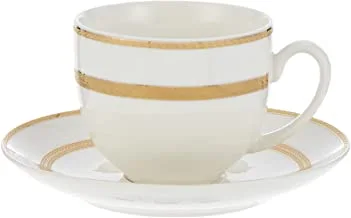 Shallow Bone China Cups And Saucers Set, White/Gold, 220Cc, Ts-200-Lin-A, 12 Pieces
