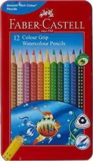 Faber-Castell 116245 12 Grip Watercolour Pencils In Flat Metal Case