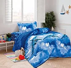 Kids Winter Soft Velvet Flannel Fluffy Fur Comforter Set 3 Piece Single Size (160 X 210 Cm), Bedding Set For Girls And Boys, Modern Stitched Cute Bunny Pint Design, Ktflr, Multi-Color