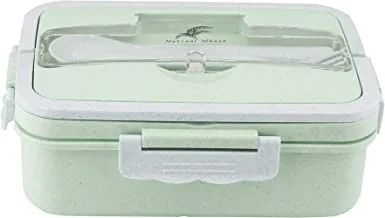 Shallow bd-ws-16(green) wheat straw lunchbox with spoon & fork- green