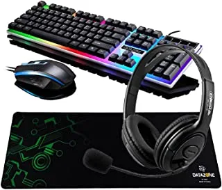 Datazone G21 Gaming Keyboard and Mouse (Black), Gaming Headset 311i( Black), Mouse pad P802 (Green), Wired RGB LED Backlight Pack for PC, Xbox, PS4.