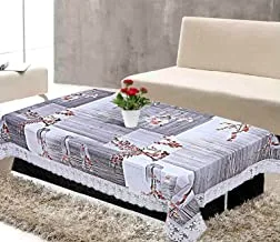 Kuber Industries Floral Checkered Design Pvc 4 Seater Centre Table Cover (Grey) -Ctktc14355