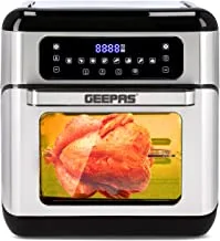 Geepas 1500W Air Fryer Oven Digital 9 In 1 Convection Air Fryer Toaster Oven Combo Rotisserie Oil Free Countertop Oven With Led Digital Touchscreen, 10 Liters 2 Years Warranty, Silver, Gaf37518