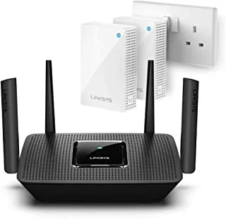 Linksys Bundle - Mr8300 Tri-Band Mu-Mimo Mesh Wifi Router & 2 Velop Dual-Band Whole Home Mesh Wifi Plug-In Nodes (Ac4800, Works With Any Isp Plan Or Modem), Black, Ac2200
