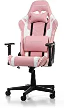 DXRacer Prince P132 Gaming Chair, Premium PVC Leather Racing Style Office Computer Seat Recliner with Ergonomic Headrest and Lumbar Support, Standard, Pink and White large size