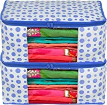 Heart Home Dot Printed Non-Woven Saree Cover, Cloth Organizer, Wardrobe Organiser With Tranasparent Window- Pack of 2 (Blue)-46HH0492