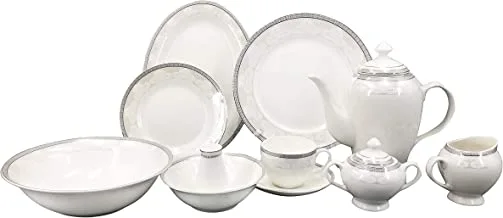 Shallow 47Pcs Porcelain Dinner Set, TS-DST-47-ELE, White & Gold