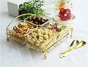 Cuisine Art 4Pcs Bowls Serving Set With Stand, 4 Glass Bowls 260Ml 4 Stainless Steel Spoons, Gold/Clear, Bt-506316