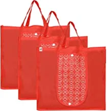 Fun Homes Shopping Grocery Bags Foldable, Washable Grocery Tote Bag With One Small Pocket, Eco-Friendly Purse Bag Fits In Pocket Waterproof & Lightweight (Set of 3,Red)