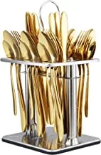 Berger 24 piece silverware flatware cutlery set with square stand, stainless steel includes 6 knife, 6 fork, 6 tea spoon, 6 dinner spoon, mirror polished, dishwasher safe
