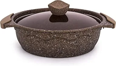 Al Saif Non-Stick Aluminum Shallow Pot With Glass Lid Size: 26Cm, Color: Coffee Granite