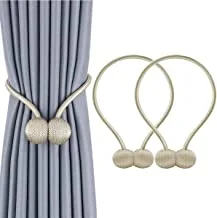 SKY-TOUCH 1 Pair Strong Curtain Tiebacks, Magnetic and Decorative Buckle Holdbacks Window Drapes for Office and Home, Beige