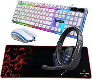 Datazone G21 Gaming Keyboard And Mouse (White), Gaming Headset 900I(Blue), Mouse Pad P803 (Red), Wired Rgb Led Backlight Pack For Pc, Xbox, Ps4.