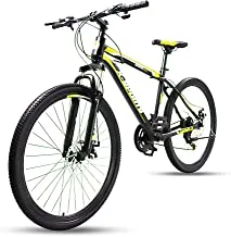 دراجة جبلية من COOLBABY مقاس 26 بوصة بإطار جبلي حديدي ، تتميز بشوكة تعليق 38 مم ومبدل سرعة 21 ومكبح قرصي ودراجات مضادة للانزلاق AE ، أصفر