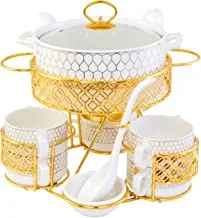 Shallow CX1526S-Y56 Gold Soup Set with Golden Metal Stand 17 Pieces