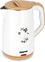 Geepas Double Layer Electric Kettle, Cordless |Stainless Steel Inner, Boil Dry Safety & Auto Shut Off | Heats Up Quickly Easily Boiler For Hot Water, Tea Coffee, White, 1.8L 1500W, GK6138