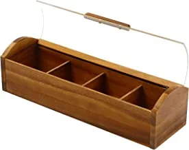 صندوق شاي خشبي من بيلي بغطاء أكريليك ، بني ، 10 × 10.5 × 31.5 سم ، ACA-163 / 4SQ
