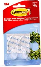 Command Transparent Medium Hooks Clear color, 2 hooks +4 strips/pack | Holds 900 gr. each hook | Organize | Decoration | No Tools | Holds Strongly | Damage-Free Hanging