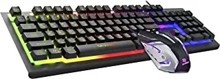Datazone Mechanical Gaming Keyboard and Mouse Combo Backlit Arabic,Metal Frame,6 Buttons Gaming Mouse with Stable Steel Plate & up to 3200 DPI,Waterproof Design,Wired USB Keyboard,104 Keys-KM900,Black