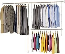 Wenko, 3 Piece Telescopic Clothes Rack System, Stainless Steel, Heavy Duty AdJustable Garment Hanger, Extendable, 150-245X160-202Cm, Shiny Silver