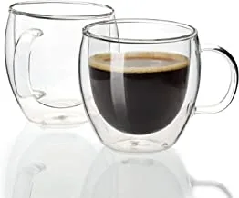 أكواب قهوة إسبرسو زجاجية 80 مل مجموعة من 2 - أكواب زجاجية معزولة بجدار مزدوج مع مقبض ، أكواب أكواب قهوة يومية مثالية لماكينة الإسبريسو وماكينة صنع القهوة