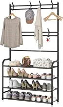 Showay Coat Rack Shoe Rack,Storage Shelf With 4-Tier Shoe Organize,Clothes Rack With 8 Hooks Hanging, Entryway Hall Trees Hanging And Storage (Black), Rack02