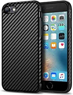 غطاء واقي كامل للجسم فائق النحافة ومقبض مضاد للانزلاق لهاتف iPhone SE 2020 ، جراب من ألياف الكربون الناعم المرن والمرن للغاية (أسود)