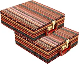 Kuber Industries Multipurpose Wooden Tribal seamless Pattern 4 Rod Bangle Box/Organizer/Case With Mirror & Number Lock System- Pack of 2 (MultiColour)-47KM0615