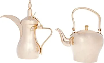 طقم غلاية قهوة وشاي عربية من الفولاذ المقاوم للصدأ من السيف مقاس 0.7 / 0.9 لتر ، اللون: ذهبي