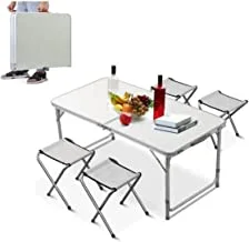 ALSafi-EST Folding Table With Four White Camping Chairs, Size: 120 Cm*60 Cm*70 Cm