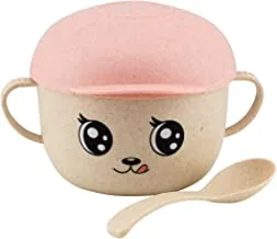 Kids Wheat Straw Bowl With Lid and spoon-Pink