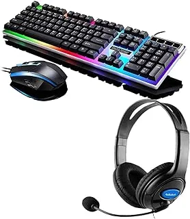 Datazone G21 Gaming LED Backlit Keyboard and Mouse Black, Combo with gaming headphone 311i Blue ( G21B-B311iBlue)
