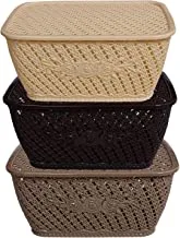 Kuber Industries Storage Baskets With Lid|Plastic Storage Bins|Lidded Knit Storage Organizer Bins|Small Size 3 Piece (MULTI)