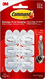 Command Small Hooks | Holds 225 gr. each hook| White color | Organize | Decoration | No Tools | Holds Strongly | Damage-Free Hanging | 6 hooks + 8 strips/pack