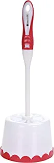 Royalford Toilet Brush with Holder - Easy Storage with Comfortable Handle - Compact Round Design - Clears Clogged Toilets and drains - Ideal for Home & Office Use White/Orange