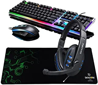 لوحة مفاتيح وماوس للألعاب Datazone G21 (أسود) ، سماعة رأس للألعاب 900i (أزرق) ، لوحة ماوس P802 (خضراء) ، حزمة إضاءة خلفية سلكية RGB LED للكمبيوتر الشخصي ، Xbox ، PS4. ، G21B + 900iBL + P802BL
