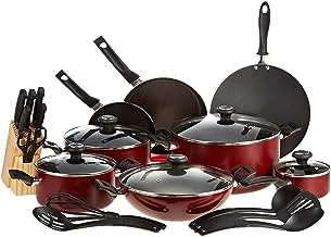 Prestige Cookware set of 25 Piece| Oven Safe | Casserole | 7 Piece Knife Block Set | 5 Piece Tool set -PR20499- Red