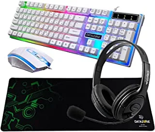 Datazone G21 Gaming Keyboard And MoUse White, Gaming Headset,311S Black, MoUse Pad P802 Green Wired Rgb Led Backlight Pack For Pc, Xbox, Ps4 .