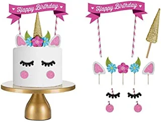 1 Set Unicorn Birthday Cake Topper Flower Eyelashes Happy Birthday Party Cake Decor Set Handmade Baby Children Party Decoration, WHD1064