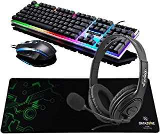Datazone G21 Gaming Keyboard And Mouse (Black), Gaming Headset 311I(Black), Mouse Pad P802 (Green), Wired Rgb Led Backlight Pack For Pc, Xbox, Ps4.