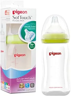 Pigeon Softouch Peristaltic Plus Wide Neck Nursing Plastic Bottle, 100% Silicone Nipple, Bpa & Bps Free, 240ml, Multicolor