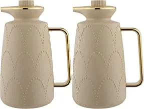 Al-Saif Co Kareen Flask 2 Pieces coffee and Tea Vacuum Flask Set Size : 1.0/1.0 Liter Color :Beige/Gold