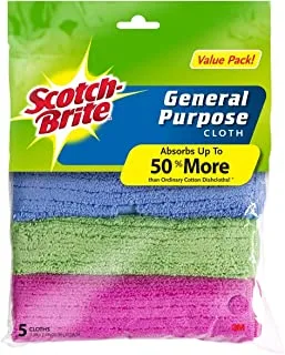 Scotch-Brite Microfiber Cloth General Purpose | Multi-Purpose | Efficient and effective High Quality cleaning cloth | Remove dust and dirt | Cleaning cloth | Sponge cloth | Value pack 5 units/pack