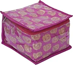 Kuber Industries Brocade Fabric Jewellery Box/Organizer with 10 Transparent Pouches (Pink)-KUBMART15349 Pack of 1