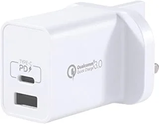 Momax Um13 [18W] One Plug [Uk] 2 Ports Usb-C Pd + Qc 3.0 Usb Fast Wall Charger Adapter – White