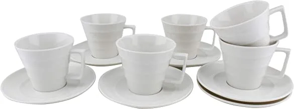 Shallow Bone China Tea Cup And Saucer Set, White, 200 Cc, Fpr-003, 12 Pieces