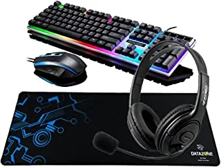 Datazone Combo Backlit, Large Gaming Mouse Pad, PC Computer Gaming Headset 311i Black with Microphone Combo, keyboard&mouse Black,mouse pad P804 Blue(G21B-B311iBlack-P804R)