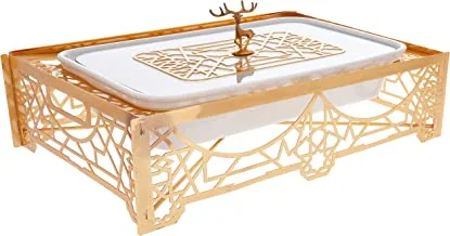 Shallow Cx3272 Rectangle Porcelain Casserole With Candle Stand, 16 Inch Size, White