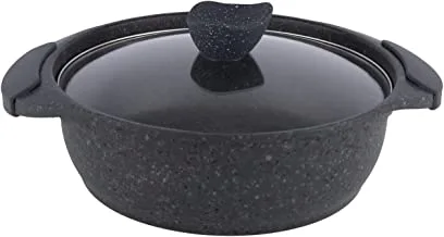 Al Saif Non-Stick Aluminum Shallow Pot With Glass Lid Size: 26Cm, Color: Blue Granite
