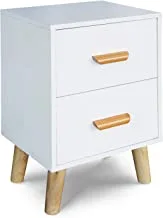 Mahmayi 303-2 Modern Multifunctional Dual Nightstand Wooden Side Table Storage Unit with Two drawer Home Living Room Bedroom Furniture –White Melamine